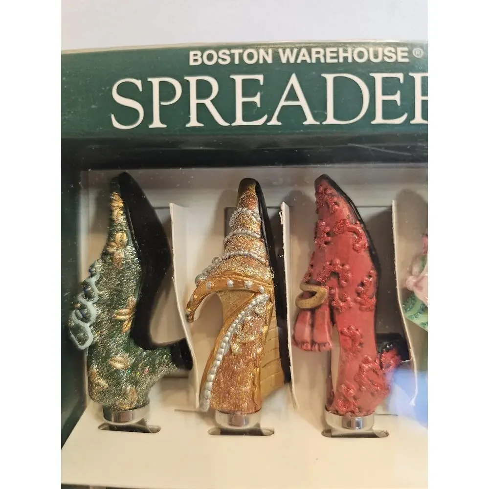 Boston Warehouse Fancy Feet Shoe Themed Glitter Canape Cheese Spreaders Set Of 4